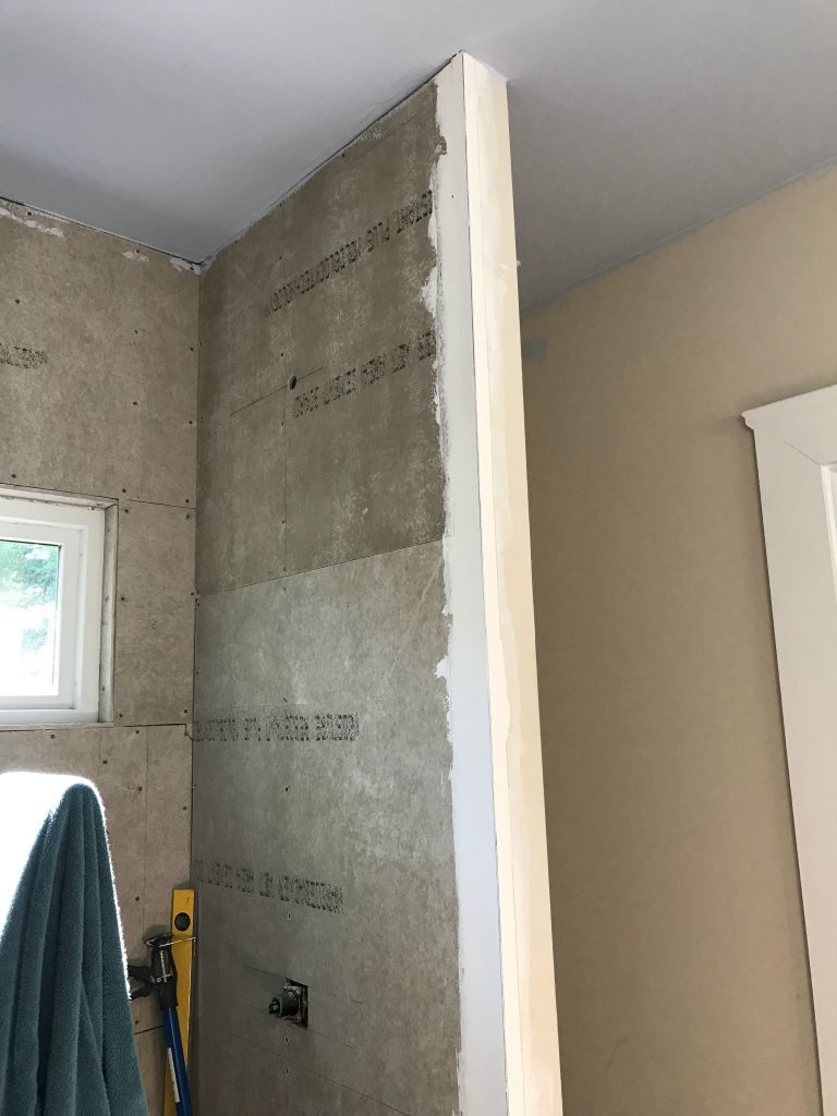 I've put on the edge bead and started to make good the end of the wall