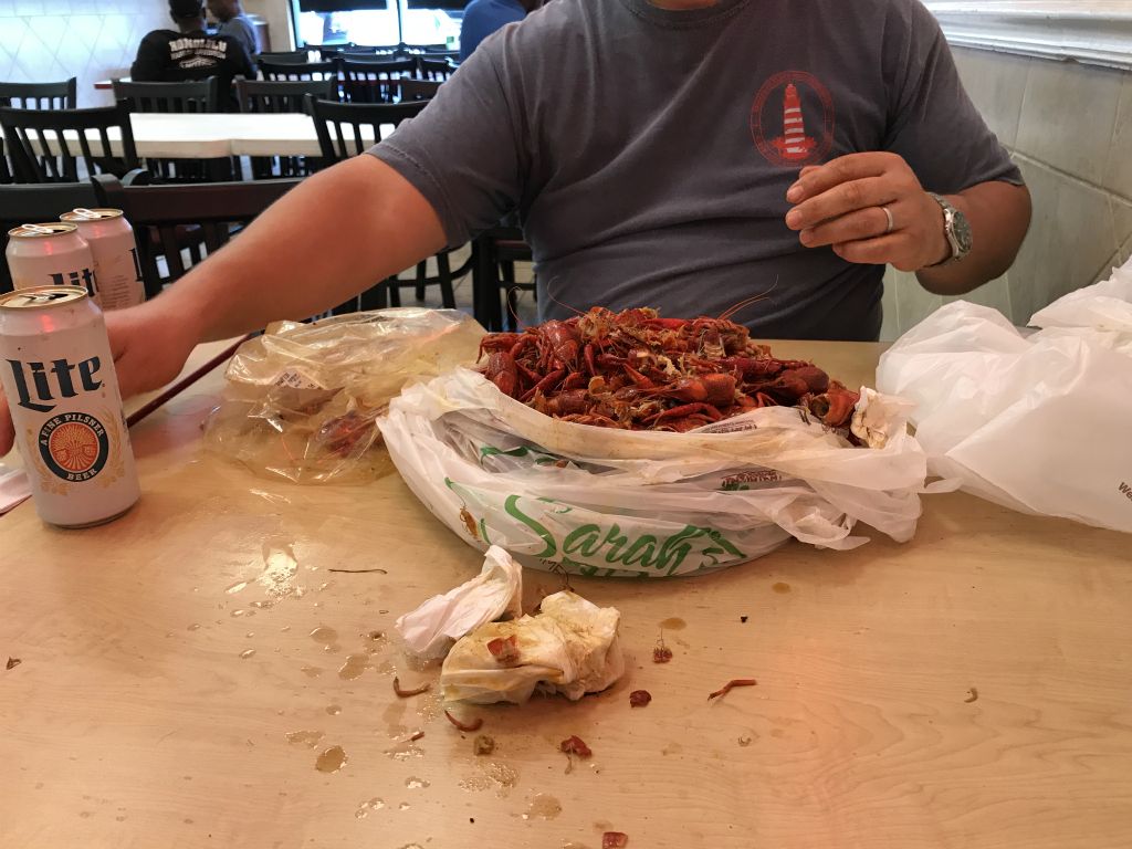 An hour later, there is only crawfish carnage.