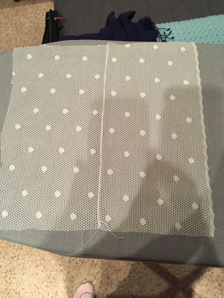 I am practicing sewing lace panels togther for tablecloths at the cocktail hour of Ty & Caitlin's wedding - 10 Jan 2016