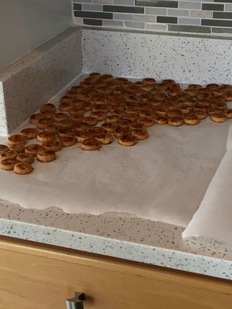 A few days before the wedding and I start the mass baking of cheese biscuits.  Luckily Carol Tipper is around to help! = 30 Mar
