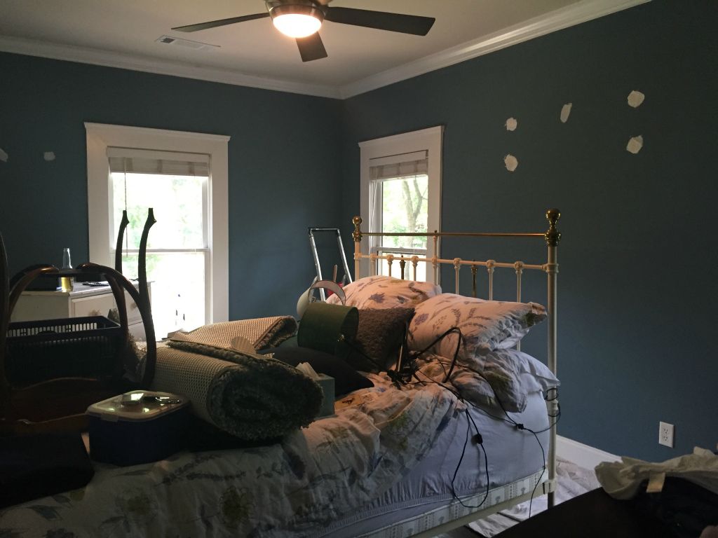 Now to paint the master bedroom.  This is the existing blue - makes the room very dark.