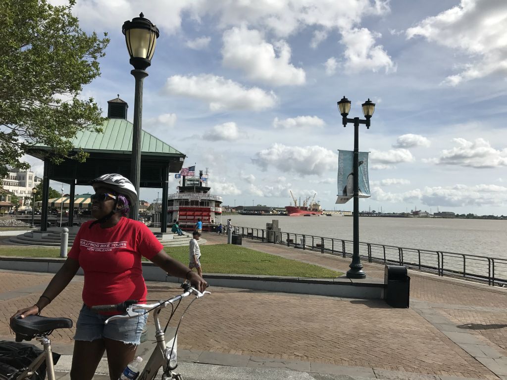 Our first morning in NOLA we take a bike tour of the city.  This is our tour guide Cathy who was great fun. - 14 Apr 2017